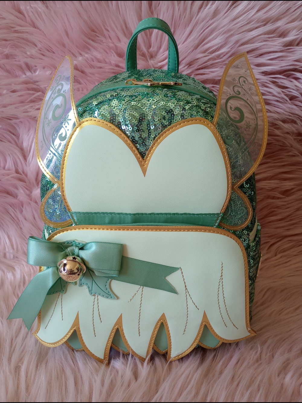 Loungefly Disney Peter Pan Tinker Bell Holiday Sequin Figural Mini Backpack - Picture 4 of 9
